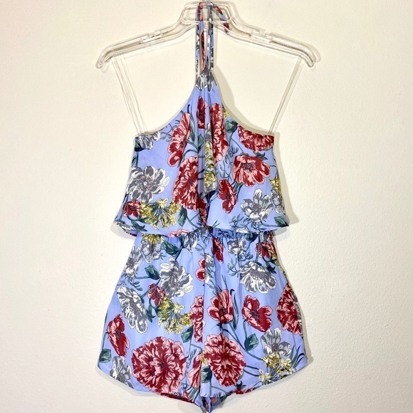 FAVLUX Pants - avlux Tiered Romper Floral Palm Print Jumper Halter Tied High Neck Shorts